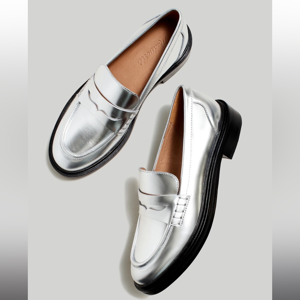 Madewell Penny Loafers in Silver Sz 6.5